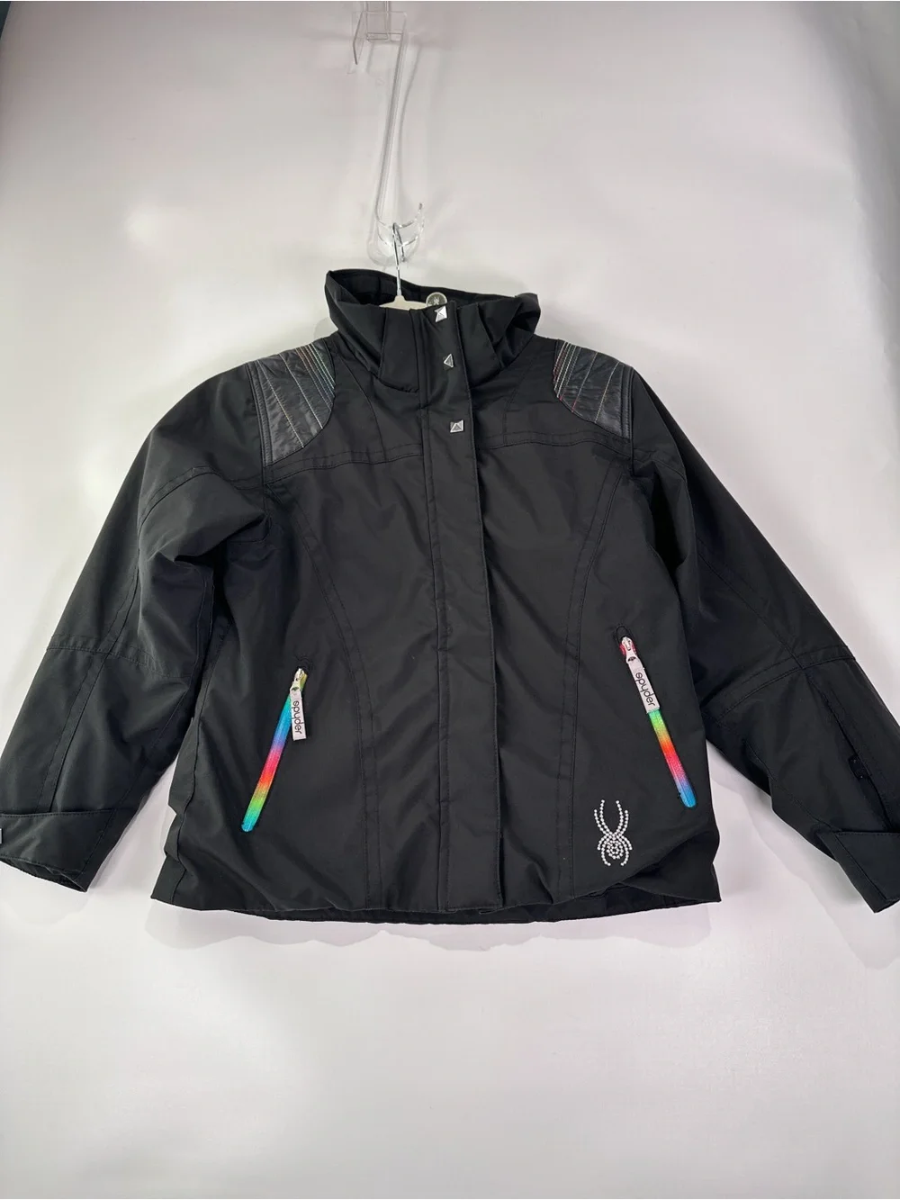 Spyder Girls Ski Jacket Rainbow Zipper Rhinestone Black Size 8